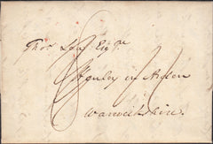 125959 1821 MOURNING LETTER FROM 'LEEDS CASTLE', KENT TO HENLEY IN ARDEN WITH 'MAIDSTONE/PENNY POST' HAND STAMP (KT728).