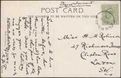 126019 1907 MAIL EVERSHOT (DORSET) TO LONDON WITH 'EVERSHOT' DATE STAMP.
