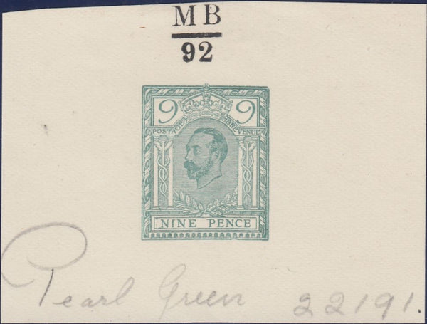 126038 1910 KGV 9D DOWNEY HEAD HENTSCHEL ZINC BLOCK ESSAY IN PEARL GREEN.