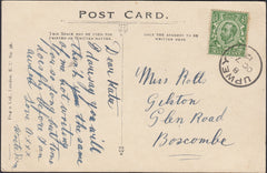 126053 1912 MAIL UPWEY (DORSET) TO BOSCOMBE WITH 'UPWEY' DATE STAMP.