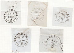 126078 COLLECTION OF SALISBURY DATE STAMPS 1843-7 ON PIECES.