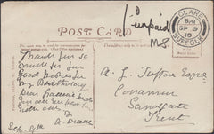 126124 1910 UNPAID MAIL CLARE (SUFFOLK) TO SANDGATE.
