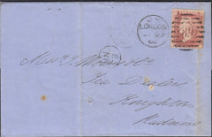 126125 1862 'E/NR' HAND STAMP OF THE GRAND NORTHERN RAILWAY ON MAIL LONDON TO RADNOR.
