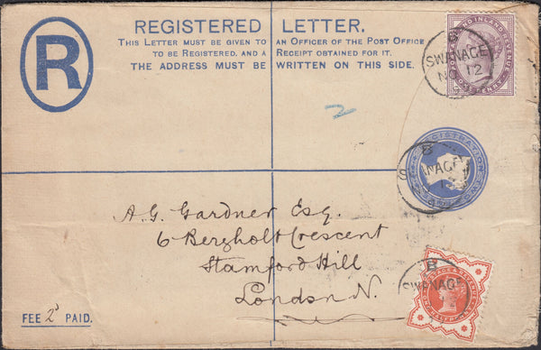 126139 1895 REGISTERED MAIL SWANAGE (DORSET) TO LONDON.