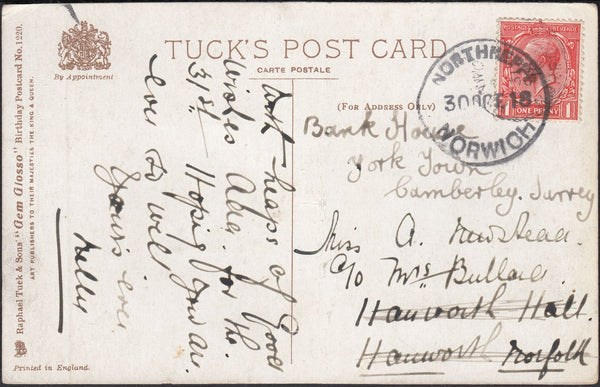 126147 1918 MAIL NORTHREPPS (NORFOLK) USED LOCALLY WITH 'NORTHREPPS/NORWICH' RUBBER DATE STAMP.