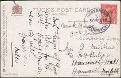 126147 1918 MAIL NORTHREPPS (NORFOLK) USED LOCALLY WITH 'NORTHREPPS/NORWICH' RUBBER DATE STAMP.