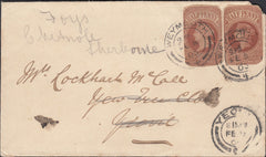 126183 1905 MAIL WEYMOUTH TO YEOVIL WITH QV ½D BROWN POSTAL STATIONERY CUT OUTS.