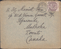 126187 1886 MAIL DORCHESTER TO CANADA WITH 2½D LILAC CANCELLED 'DORCHESTER/256' DUPLEX.