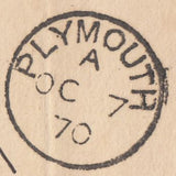 126214 1870 QV ½D MAUVE POST CARD USED BRIDPORT OC 6 70, SIXTH DAY OF ISSUE.