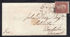 126224 1856 MOURNING ENVELOPE EXETER TO DORCHESTER WITH 'SOUTH-ST' RECEIVERS HAND STAMP.