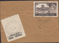 126257 1956 'PARCEL POST' LABEL WITH 2/6D CASTLE.