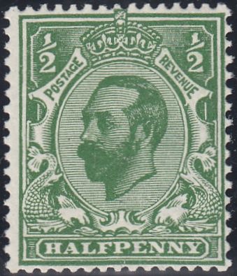 126285 1912 ½D DOWNEY DIE 1B WMK SIMPLE CYPHER INVERTED DEEP GREEN (SG335Wi).