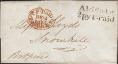 126321 1825 MAIL WHITE CHAPEL TO SHOWHILL WITH 'ALDGATE/2PY P.PAID' TWOPENNY POST HAND STAMP (L507).