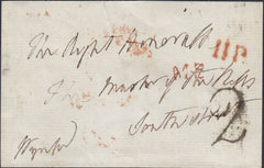 126336 1828 FREE FRONT MAIL TO SOUTHWARK FROM THE 'HOUSE OF PEERS' (HOUSE OF LORDS) WITH 'H:P.' HAND STAMP (L560) AND 'MS' MISSORTED HAND STAMP (L563).