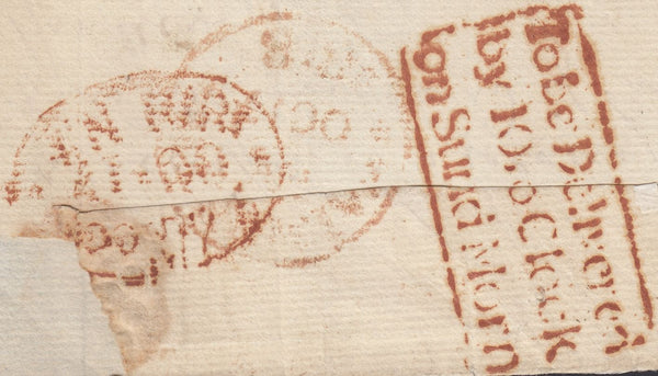 126341 1818 MAIL USED IN LONDON WITH 'TO BE DELIVERED/BY 10, O'CLOCK/ON SUND MORN' HAND STAMP (L708b).