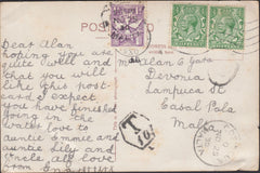 126361  1930 UNDERPAID MAIL DEVON TO MALTA WITH DEVON 1D POSTAGE DUE.