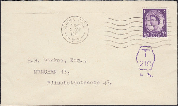 126365 1961 UNDERPAID MAIL MAIDA HILL, LONDON TO GERMANY.