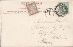 126367 1905 UNDERPAID LAUNCESTON (CORNWALL) TO FRANCE WITH FRENCH POSTAGE DUE.
