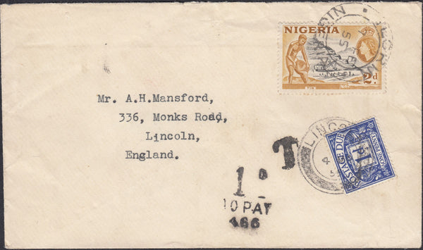 126369 1955 UNDERPAID MAIL NIGERIA TO THE UK WITH POSTAGE DUES.