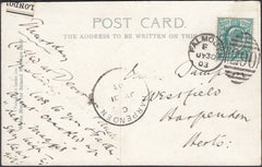 126404 1903 MAIL FALMOUTH (CORNWALL) TO HARPENDEN (HERTS) WITH 'HARPENDEN' SKELETON DATE STAMP.