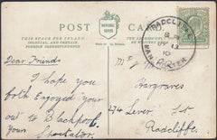 126423 1910 MAIL USED LOCALLY RADCLIFFE (MANCHESTER) WITH 'RADCLIFFE/MANCHSTER' SKELETON DATE STAMP.
