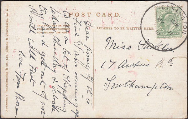 126426 1910 MAIL USED LOCALLY IN HAMPSHIRE WITH 'LYMINGTON' SKELETON DATE STAMP.