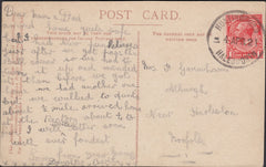 126436 1921 MAIL HUNTINGFIELD (SUFFOLK) TO NORFOLK WITH 'HUNTINGFIELD/HALESWORTH' RUBBER DATE STAMP.