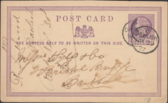 126462 1877 QV ½D MAUVE POST CARD DAWLISH TO BRISTOL WITH 'DAWLISH' DATE STAMPS.