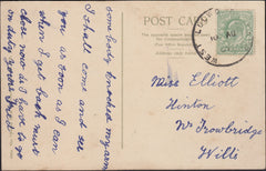 126475 1907 MAIL WEST LULWORTH, DORSET TO TROWBRIDGE, WILTS WITH 'WEST LULWORTH CAMP' SKELETON DATE STAMPS.