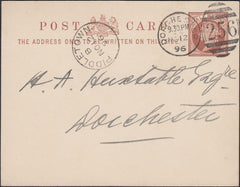 126482 1896 QV ½D BROWN POST CARD USED IN DORCHESTER WITH 'PIDDLETOWN' DATE STAMP.