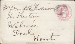 126484 1864 1D PINK ENVELOPE CORFE CASTLE TO DEAL, KENT WITH '844' NUMERAL OF CORFE CASTLE.