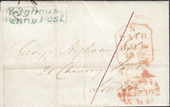 126503 1842 MAIL BRIGHOUSE, WEST YORKS TO LONDON WITH 'BRIGHOUSE/PENNY POST' HAND STAMP (YK585).