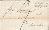 126506 1827 MOURNING LETTERSHEET ROTTINGDEAN, SUSSEX TO LEICESTER WITH 'BRIGHTON/PENNY POST' HAND STAMP (SX196).