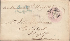 126522 1845 1D PINK ENVELOPE OTLEY (WEST YORKS) TO ISLINGTON WITH 'BURLEY/PENNY POST' HAND STAMP (YK608).