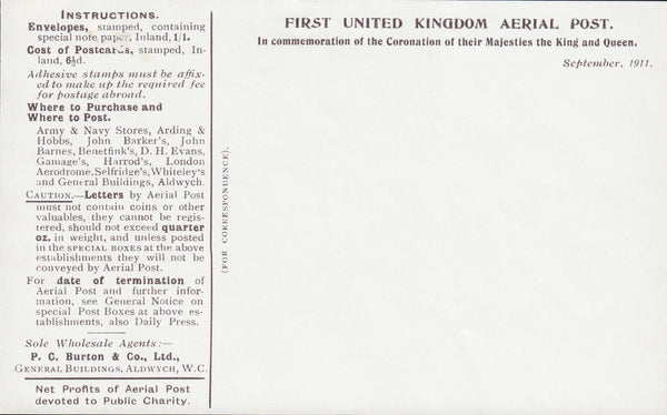 126542 1911 FIRST OFFICIAL U.K. AERIAL POST/LONDON ENVELOPE IN PURPLE-BROWN TO LONDON.