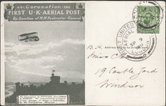 126545 1911 FIRST OFFICIAL U.K. AERIAL POST/LONDON POST CARD IN OLIVE-GREEN TO WINDSOR.