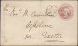 126584 1859 1D PINK ENVELOPE EXETER LOCAL USAGE WITH 'NEWTON.ST.CYRES' UDC.