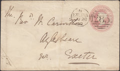 126584 1859 1D PINK ENVELOPE EXETER LOCAL USAGE WITH 'NEWTON.ST.CYRES' UDC.
