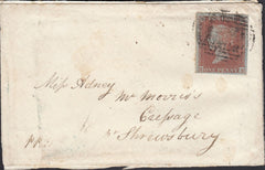126614 1852 MAIL BRIDGENORTH (SHROPS) TO SHREWSBURY WITH 'CRESSAGE' UDC AND 'BURWARTON/PENNY POST' HAND STAMP (SH100).