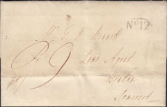 126667 1838 MAIL LYMPSTONE, DEVON TO BRUTON, SOMERSET WITH 'EXETER/DE 12 1838/PY. POST' HAND STAMP (DN632).