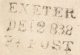 126667 1838 MAIL LYMPSTONE, DEVON TO BRUTON, SOMERSET WITH 'EXETER/DE 12 1838/PY. POST' HAND STAMP (DN632).
