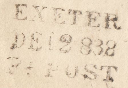 126667 1838 MAIL LYMPSTONE, DEVON TO BRUTON, SOMERSET WITH 'EXETER/DE 12 1838/PY. POST' HAND STAMP (DN632).