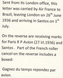 126675 1936 AIR MAIL LONDON TO SANTOS, BRAZIL WITH 2/6 SEAHORSE (SG450).