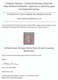 126683 1855 DIE 2 1D PL.20 L.C.14 WATERMARK INVERTED (SPEC C6c) LETTERED BK.