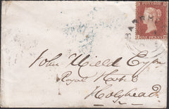 126686 1855 MAIL BARRHEAD, SCOTLAND TO HOLYHEAD WITH 1D (SG17) CANCELLED 'BARRHEAD' DATE STAMP.