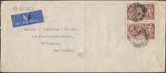126688 1937 AIR MAIL HANDSWORTH, STAFFS TO NEW ZEALAND WITH 2/6 SEAHORSE (SG450) X 2.