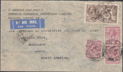 126701 1934 AIR MAIL LONDON TO SANTIAGO, CHILE WITH 2/6 SEAHORSE (SG413a).
