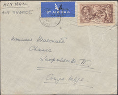 126722 1937 AIR MAIL LITTLEHAMPTON, SUSSEX TO LEOPOLDVILLE, BELGIUM CONGO WITH 2/6 SEAHORSE (SG450).