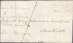 126756 1836 MAIL USED LOCALLY IN ALNWICK WITH 'ALNWICK/PENNY POST' HAND STAMP (NR49).