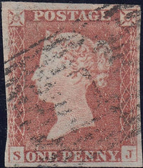 126911 1852/4 1D PL.157 MATCHED PAIR IMPERFORATE (SG8) AND PERF 16 (SG17) LETTERED SJ WITH FINE RE-ENTRY (Spec B2d and C1e).